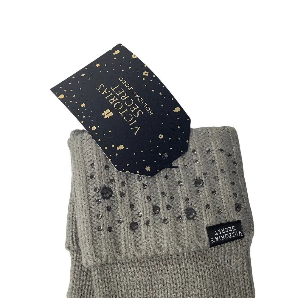 Victoria's Secret Gloves‎ Mittens Gray Bling Gem Sparkle Knit Glam Winter NWT